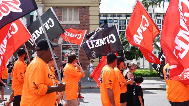 CFMEU union members march in the annual Labour Day in Cairns. Picture: Brendan Radke