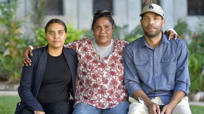 Noomba’s family Shainne Matheson and Jason King with Regina Matheson (middle) outside Townsville Court. PICTURE: MATT TAYLOR.