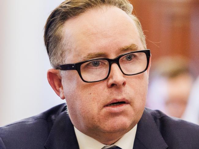 MELBOURNE, AUSTRALIA - Newswire Photos August 28, 2023: Qantas CEO Alan Joyce during a senate hearing into the cost of living. Picture NCA NewsWire / Aaron Francis