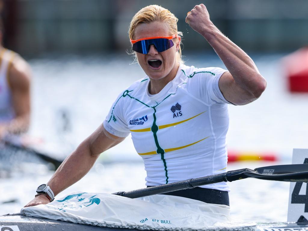 Aly Bull celebrates after winning the K1 1000m at the world sprint canoe championships in Germany in 2023. Picture: Bence Vekassy