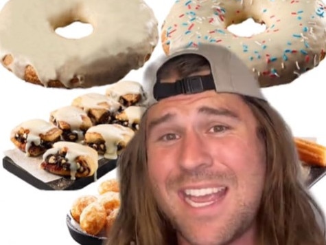 TikTok influencer Russeats is not impressed with Domino’s new giant doughnuts. Picture: Supplied