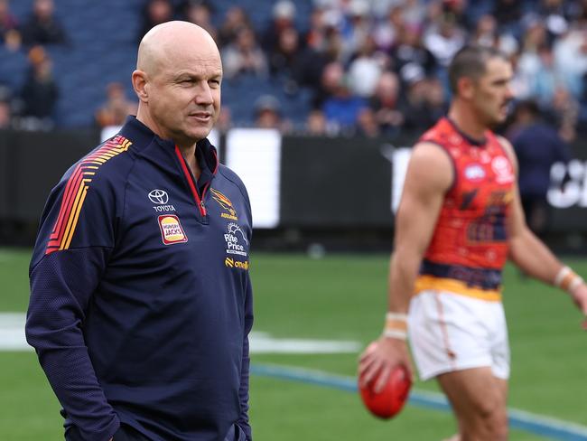 MELBOURNE, AUSTRALIA - MAY 17: Matthew Nicks, Senior Coach of the Crows during the 2025 AFL Round 10 match between the Collingwood Magpies and the Adelaide Crows at the Melbourne Cricket Ground on May 17, 2025 in Melbourne, Australia. (Photo by James Wiltshire/AFL Photos via Getty Images)