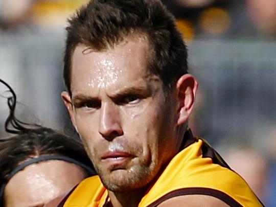 AFL Round 3. Hawthorn vs Western Bulldogs at Aurora Stadium, Launceston. Luke Hodge . Pic: Michael Klein. April 19, 2015.