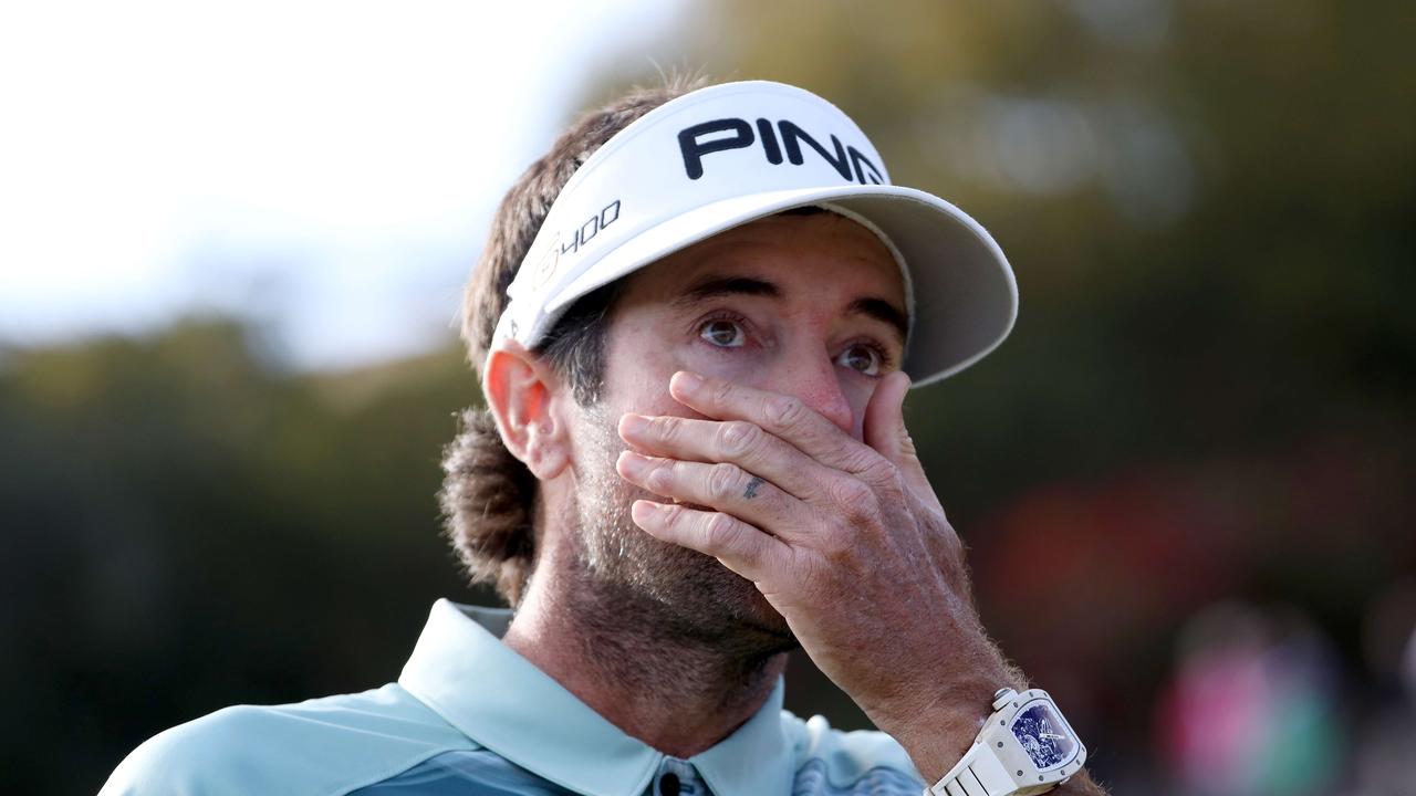PACIFIC PALISADES, CA - FEBRUARY 18: Bubba Watson reacts after winning the Genesis Open at Riviera Country Club on February 18, 2018 in Pacific Palisades, California. Dylan Buell/Getty Images/AFP == FOR NEWSPAPERS, INTERNET, TELCOS &amp; TELEVISION USE ONLY ==