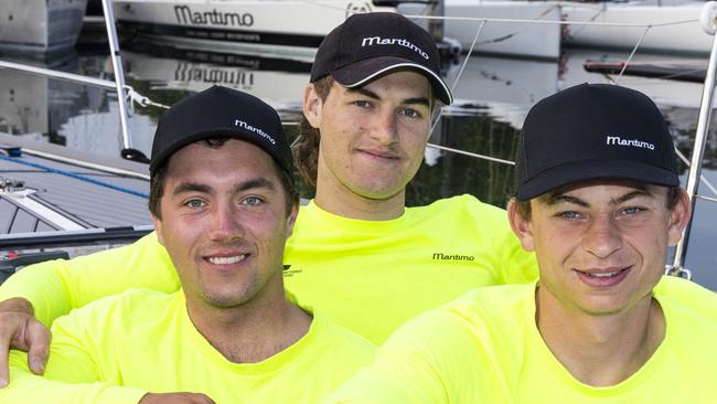 SAILING - Maritimo preparing for the Sydney Hobart Yacht Race 2023 Cruising Yacht Club of Australia - 14/12/2023 ph. Andrea Francolini From left to right: Hugo Stoner, Finn Rodowicz and Alex Marinelli