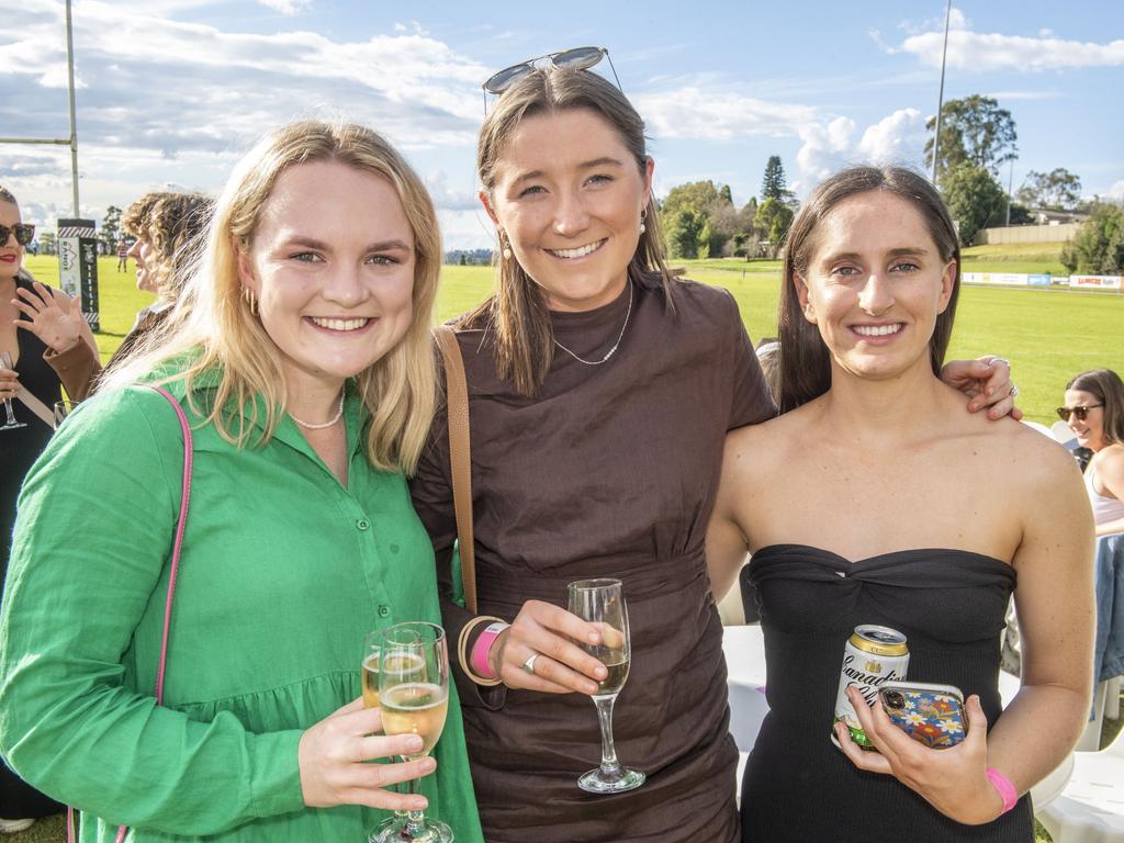 (from left) Chance Mayne, Milly Coleman and Tess Littleton. Rangers Ladies Day at Gold Park. Saturday, May 28, 2022. Picture: Nev Madsen.