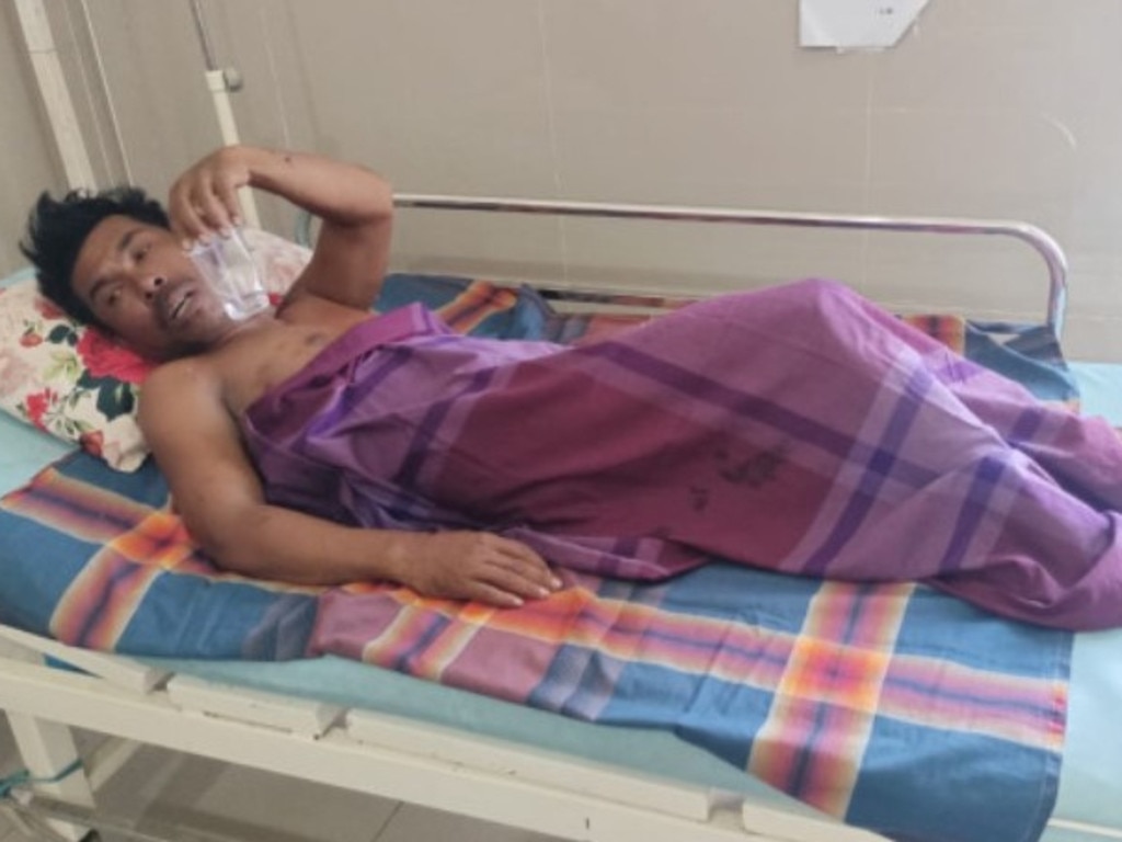 An Indonesian fisherman who was rushed to hospital after being bitten by a three-metre saltwater crocodile while reportedly fishing in Australian waters. Picture: Potret NTT