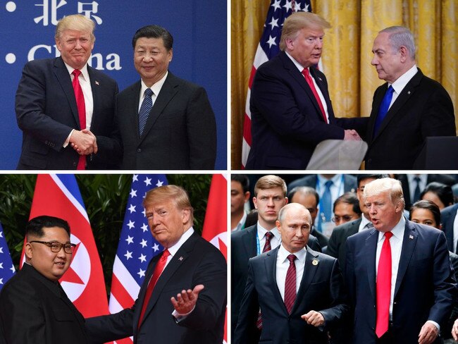 Donald Trump with China's Xi Jinping, Israel's Benjamin Netanyahu, Russia's Vladimir Putin and North Korea's Kim Jong-un