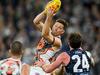 GEELONG, AUSTRALIA - MAY 27: Toby Greene of the Giants takes possession of the ball during the round 11 AFL match between Geelong Cats and Greater Western Sydney Giants at GMHBA Stadium, on May 27, 2023, in Geelong, Australia. (Photo by Morgan Hancock/AFL Photos/via Getty Images)