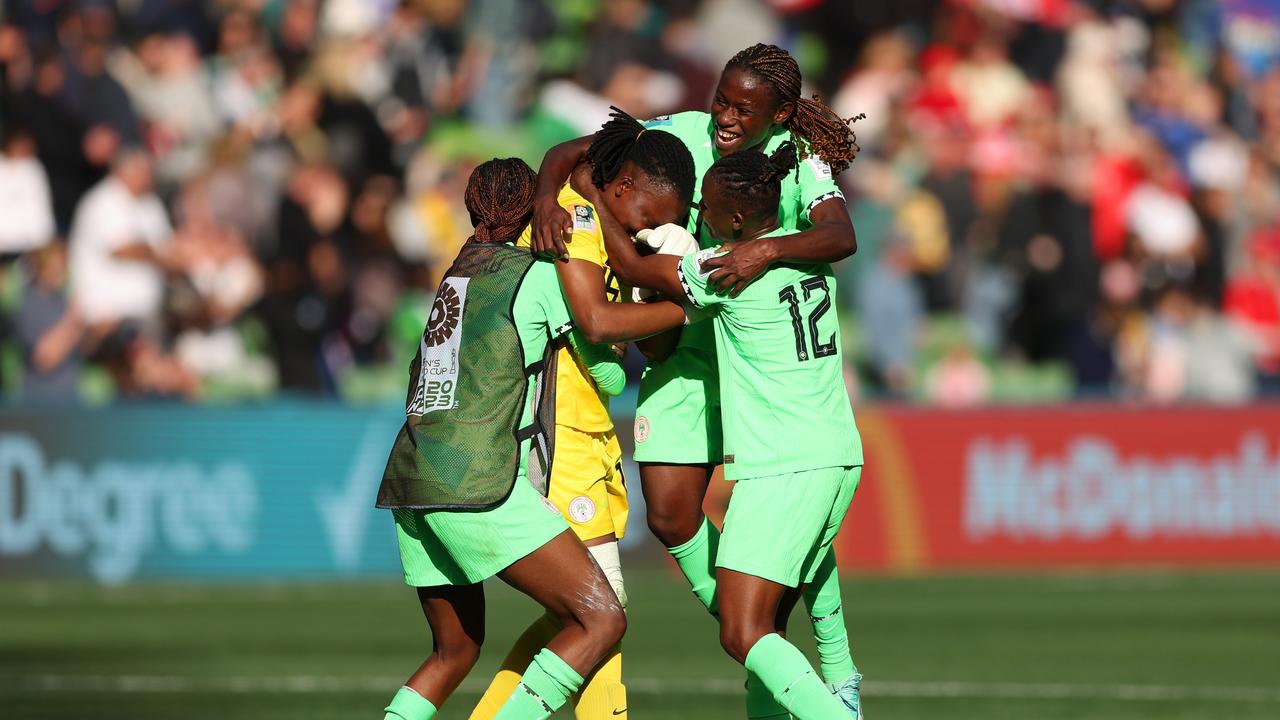 Nigerian players celebrate after the final whistle. (Photo by Robert Cianflone/Getty Images)