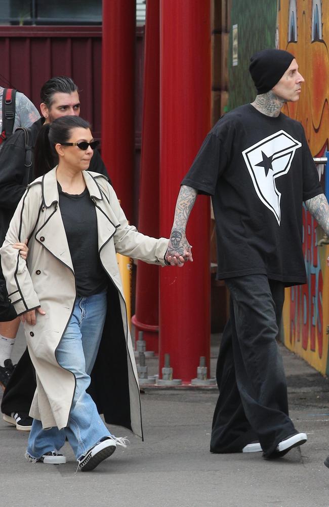 Kourtney Kardashian and Travis Barker pictured in Sydney in February. Picture: BACKGRID