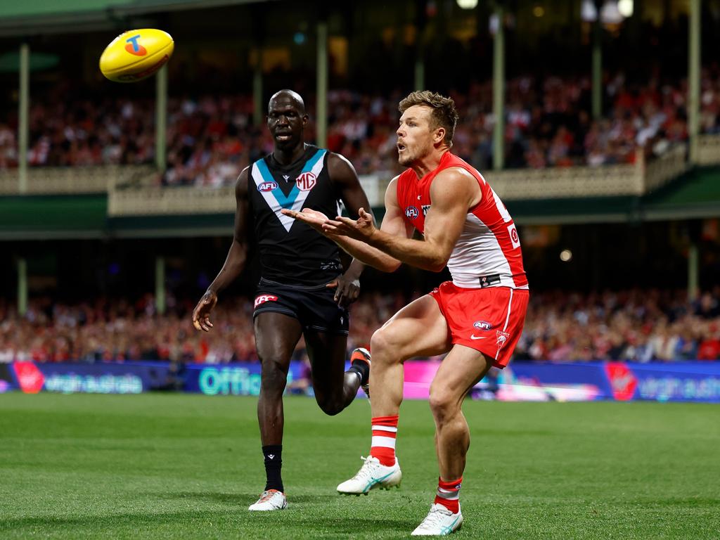 Luke Parker was sent to Aliir to negate the Port defender’s impact. Picture: Michael Willson/AFL Photos