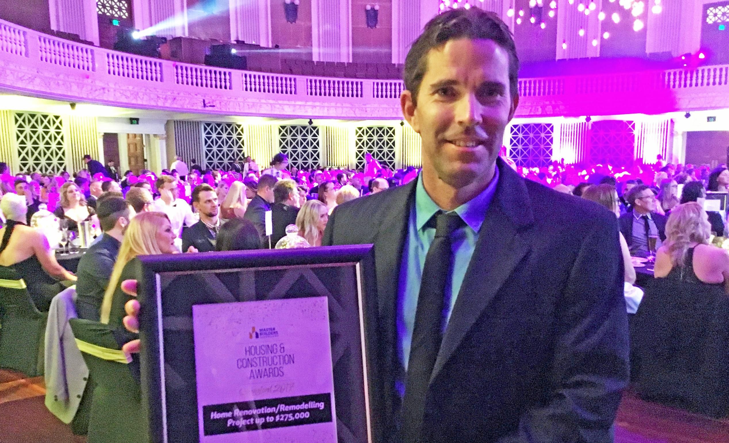 Matthew Ohlin of Koncept Construction at the 2017 Master Builders Queensland Housing and Construction Awards at Brisbane City Hall. Picture: Erle Levey