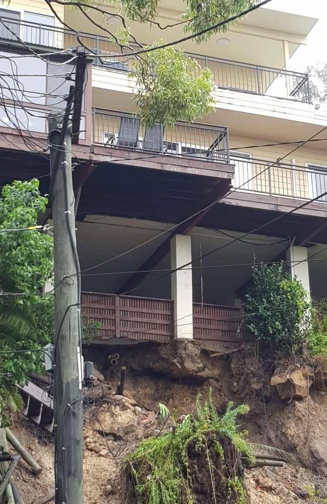 Residents have been evacuated from a cul-de-sac in Bayview by authorities who say one of the houses may collapse following the heavy rain. Picture: Supplied