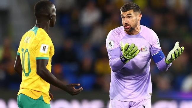 Mathew Ryan was exasperated during the loss to Bahrain. Picture: Chris Hyde/Getty Images