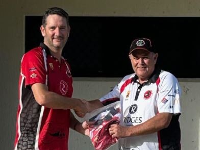 Tony Judd (right), with president Clint Hayward, will coach Southern Districts Cricket Club in 2023. Picture: Southern Districts Cricket Club.