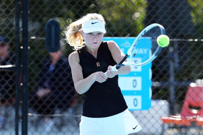 Action from the International Tennis Federation junior tournament at KDV on the Gold Coast. Picture: Tertius Pickard