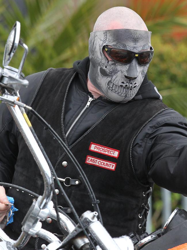 Bikies arrive at the funeral for Machhour Chaouk.