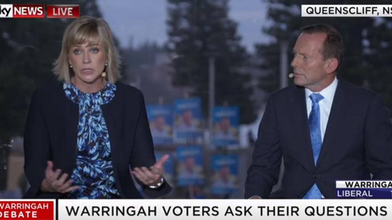 Zali Steggall and Tony Abbott. Picture: Sky News