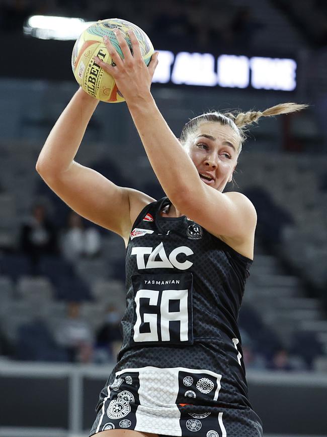 Sophie Garbin grabs the ball. Photo by Kelly Defina/Getty Images.