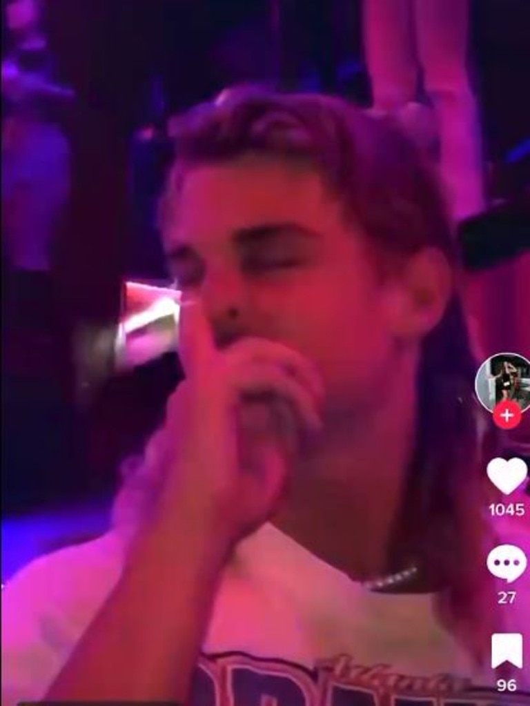 Stills from Bailey Smith video partying in Perth posted on Tik Tok on the 5th October 2021. Source: Tik Tok