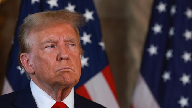 Donald Trump during a joint press conference with Speaker of the House Mike Johnson at Trump's Mar-a-Lago estate on April 12. Picture: Getty Images/AFP