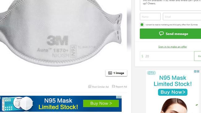 Face Masks being sold on Gumtree.