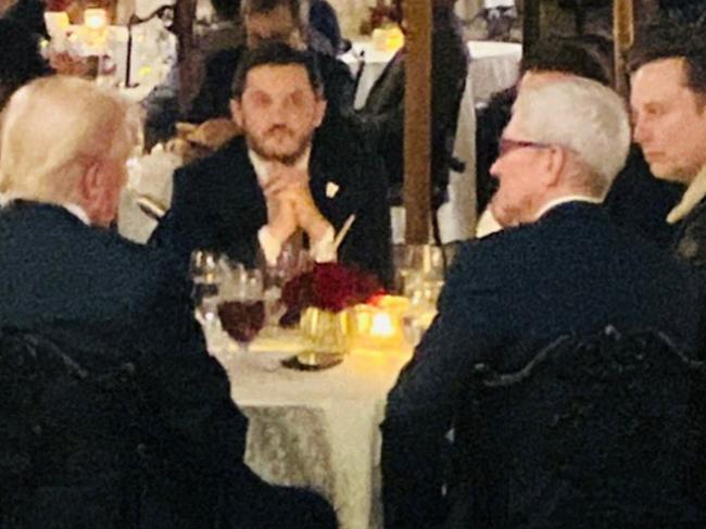 (L-R) Donald Trump, his advisor Taylor Budowich, Tim Cook and Elon Musk at Mar-a-Lago.