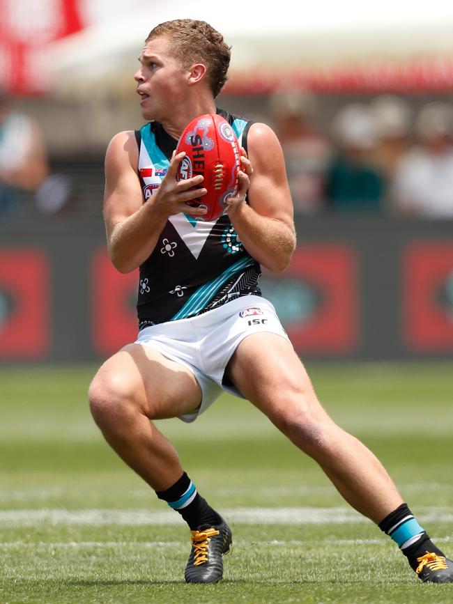 Dan Houston was impressive in the Power midfield against the Saints. Picture: Michael Willson/AFL Photos.