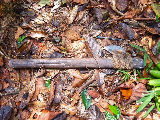 An axe in the indigenous territory Vale do Javari in the Brazilian Amazon forest in the State of Amazonas, near the border with Peru. Picture: Adam Mol/National Indian Foundation