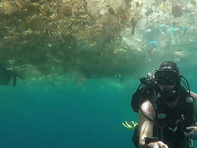 British man Richard Horner has filmed the amount of plastic in the ocean off Indonesia. Picture: YouTube