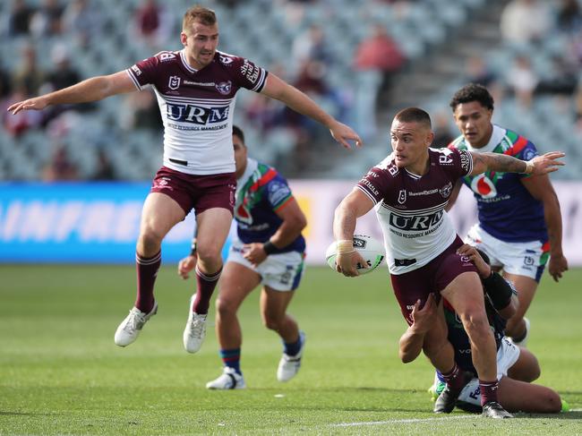 Danny Levi of the Sea Eagles makes a break. Picture: Matt King/Getty Images