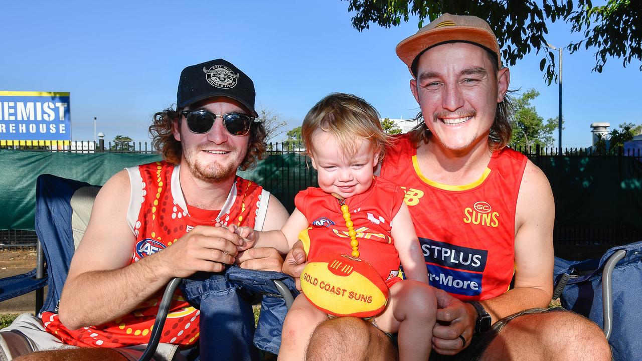 Jarryd Gardner, Rory Gardner and Jordan Gardner at the Gold Coast Suns match vs Western Bulldogs at TIO Stadium. Pic: Pema Tamang Pakhrin