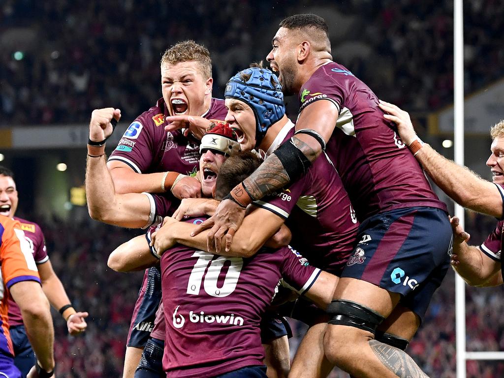 There were incredible scenes after the Reds beat the Brumbies in the final at Suncorp Stadium. Picture: Bradley Kanaris/Getty Images