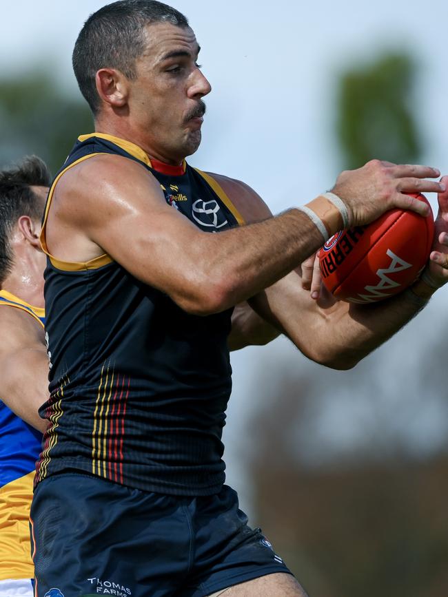 Adelaide veteran Taylor Walker in pre-season action against West Coast. Picture: Mark Brake/Getty Images