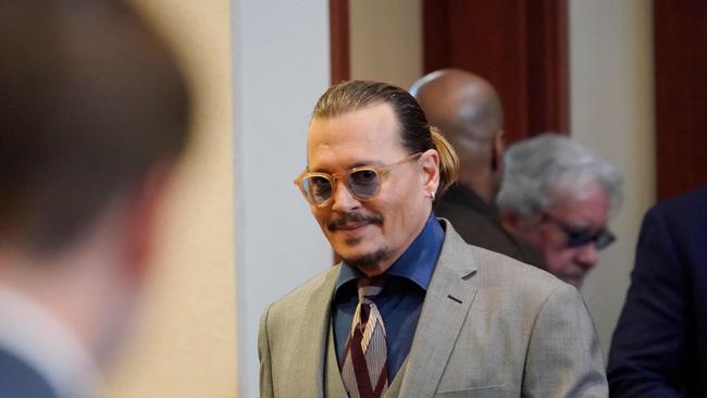 Johnny Depp arrives into the courtroom at the Fairfax County Circuit Courthouse in Fairfax, Virginia, on May 16. Picture: AFP