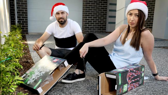 Alyssa and Joseph Carnevale had some of their Christmas lights stolen on Saturday from their Klemzig home. Picture: AAP / Dean Martin