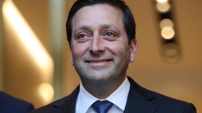 Matthew Guy after taking the leadership of the Victorian Liberal Party from Michael O’Brien. Picture: David Crosling