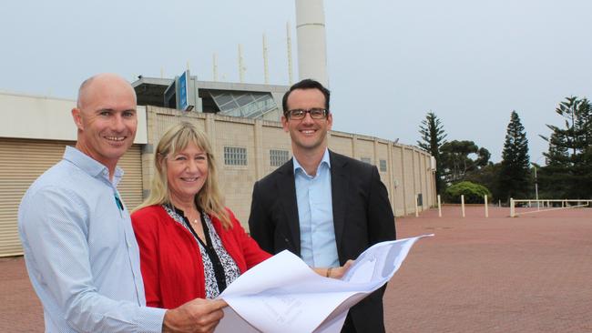 Mark Hayward (UnitingSA Executive Manager Property and Housing), Libby Craft (UnitingSA CEO) and Chris Menz (Commercial &amp; General, General Manager Communities) at the site of the proposed $50 million aged-care home in West Lakes.