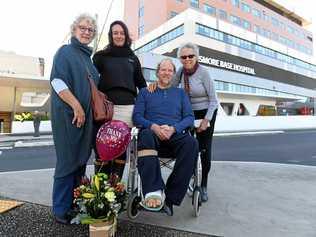 Megan Hurst and her mother Robin Parker are thanked by Ron Berry and his mother Hanne Rose, after Megan saved his life by getting Ron to the hospital after he was involved in a serious car crash. Picture: Marc Stapelberg