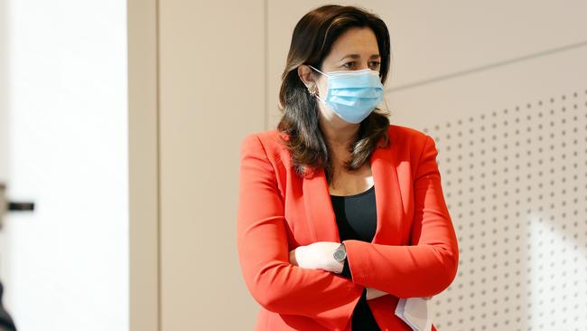 Premier Annastacia Palaszczuk speaking at a press conference at 1 William Street in Brisbane. Pics Tara Croser.