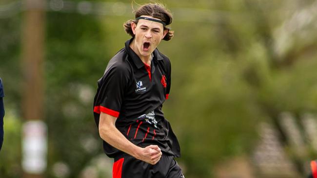 Cam McClure celebrates a wicket for Essendon’s First XI. Picture: Arj Giese