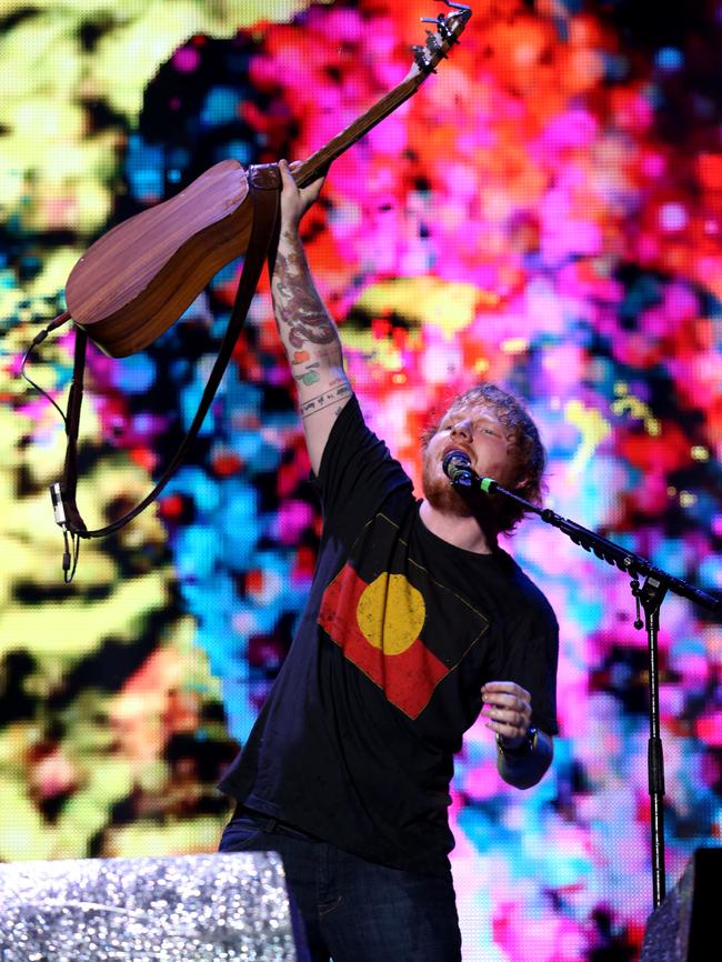 ‘Awesome’ ... The rain and thunder did not damper Ed Sheeran — it merely inspired him. Picture: Justin Lloyd