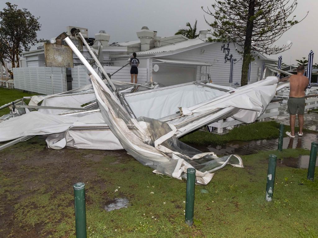 Damage to Manly Boathouse on Tuesday. Picture: Richard Walker