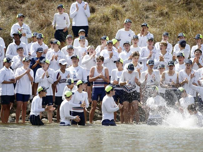 The Southport School pictured at The Southport School Rowing Regatta at Lake Wyaralong Dam, Brisbane 9th of March 2019.  (AAP Image/Josh Woning)