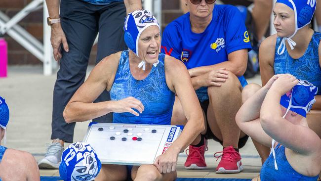 Naomi McCarthy organisers her side in the Queensland Premier League Water Polo match between Barracudas and North Brisbane Polo Bears at Fortitude Valley Pool. - Picture: Richard Walker