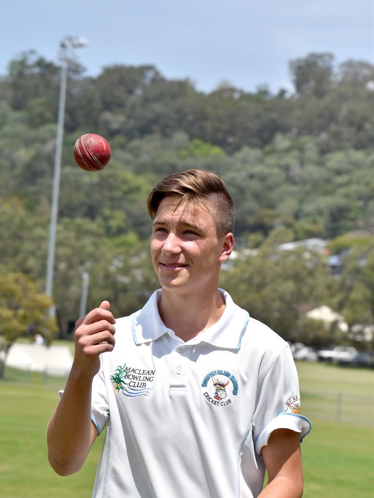 Woodford Island Warriors bowler Isaac Fischer claimed one wicket in their loss to with Lawrence in the LCCA Maclean Bowling Club first grade competition on October 31, 2020 at Barry Watts Oval.