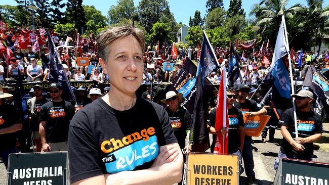 ACTU secretary Sally McManus attended the Queensland Unions and work protest march and listen to speakers in the Brisbane CBD, Brisbane Tuesday 20th November 2018 Picture AAP/David Clark