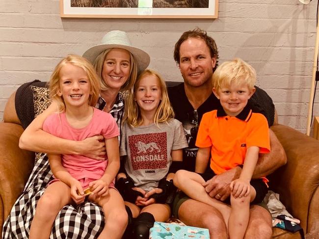 Jane Murray says telehealth services allow her to continue being a mum as well as getting vital information from specialists. Pictured with her husband and children. Picture: Supplied