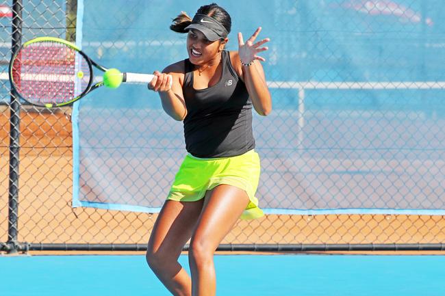 Action from the International Tennis Federation junior tournament at KDV on the Gold Coast. Picture: Tertius Pickard